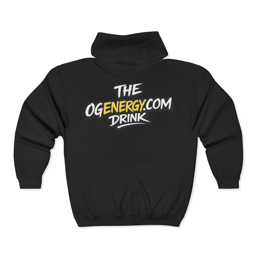 OG Energy Logo Zip Hoodie — “The OGennergy.com Drink” Graphic Full‑Zip Sweatshirt